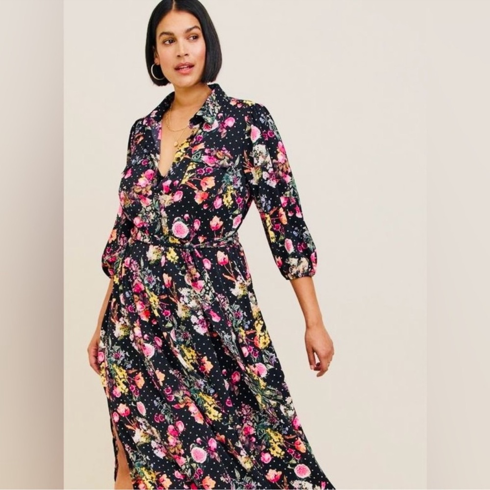 Torrid Floral Black Floral Tea Length Dress